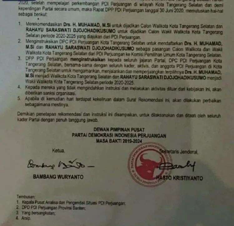 Surat Rekomendasi PDIP Usung Muhamad-Saras Beredar di Medsos