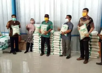 MENINJAU: Bupati Serang Ratu Tatu Chasanah bersama Dinas Pertanian Kabupaten Serang saat meninjau beras jaseng di salah satu penggilingan padi di Kabupaten Serang, belum lama ini. (ISTIMEWA)