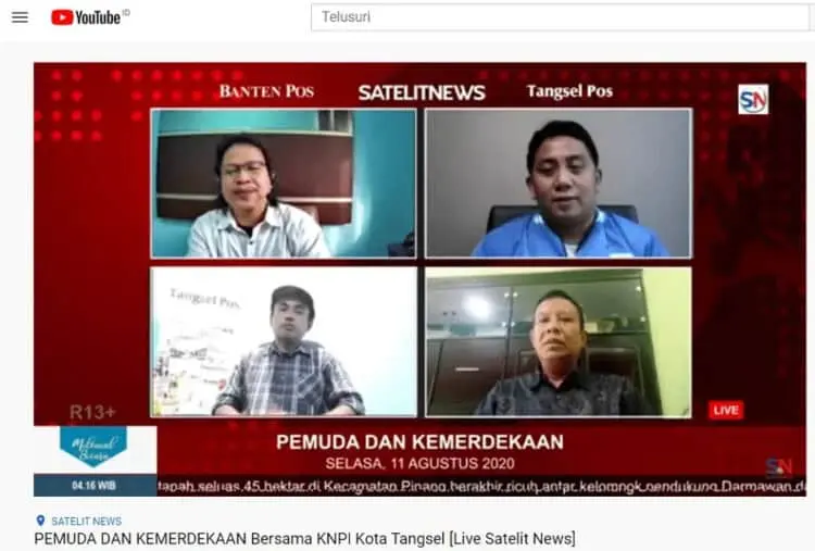 BINCANG PEMUDA: Ketua KNPI Kota Tangerang Selatan Syaifuddin dalam bincang ringan live streaming yang digelar Satelit News, Tangsel Pos dan Banten Pos, Selasa (11/8). (YOUTUBE)