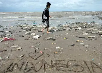 Sampah Terbawa Aliran Sungai Cisadane