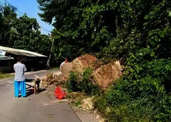 Batu Cadas Nyaris Tutupi Jalan Rangkasbitung-Leuwidamar