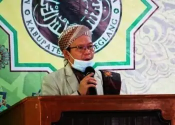 SAMBUTAN–Ketua MUI Kabupaten Pandeglang, KH Tubagus Hamdi Ma’ani, sedang sambutan diacara rapat koordinasi MUI Pandeglang, di Aula MUI Pandeglang, Rabu (7/7/2021). (NIPAL SUTIANA/SATELIT NEWS)