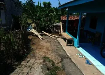 Lingkungan Desa Kemuning, Kecamatan Tunjung Teja, Kabupaten Serang, sudah surut dari banjir dan aktifitas warganya mulai normal, Rabu (12/8/2021). (ISTIMEWA)
