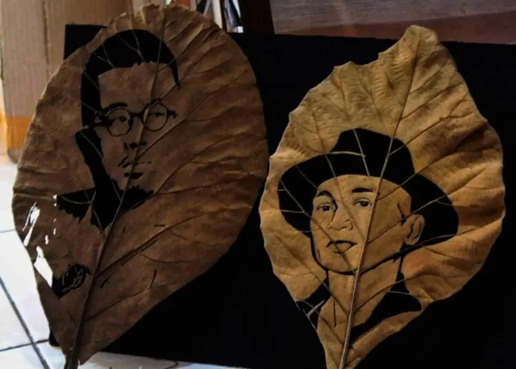 Potret Produksi Seni Lukis Wajah Dari Daun Jati Kering di Kota Tangsel