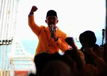 Wakil Sekretaris Jenderal Bidang Pemenangan Pemilu Wilayah Jawa I DPP Partai Golkar, Andika Hazrumy, sedang orasi politik, Rabu (20/10/2021). (ISTIMEWA)
