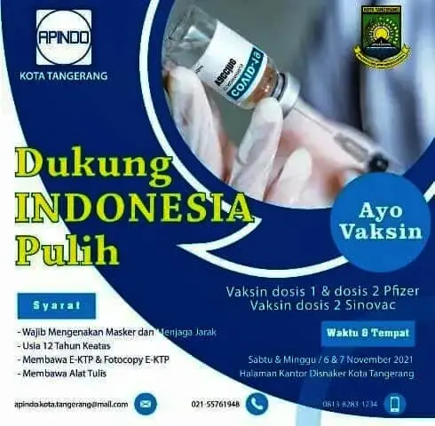 Vaksinasi di Disnaker Kota Tangerang, 1.000 Orang Pertama Dapat Undian Doorprize