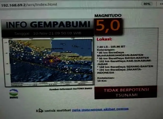 Gempa dengan Magnitudo 5.0 Guncang Lebak, Tak Berpotensi Tsunami