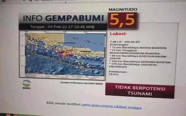 Gempa Magnitudo 5,5 Guncang Lebak, Warga Keluar Rumah Berhamburan