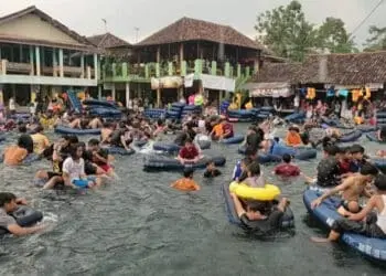 Pemandian alam Cikoromoy ramai, walau libur lebaran sudah usai, Senin (9/5/2022). (ISTIMEWA)