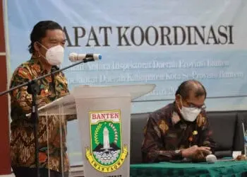 Pj Gubernur Banten, Al Muktabar, sambutan di acara Rakor Inspektorat Banten dengan Inspektorat Kabupaten/Kota Se-Banten, Kamis (19/5/2022). (ISTIMEWA)