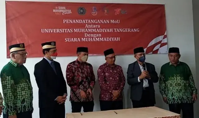 Ketua Umum PP Muhammadiyah Haedar Nashir saat memberikan sambutan usai menyaksikan MoU antara UMT dan Suara Muhammadiyah, beberapa waktu lalu. MADE/SATELIT NEWS.ID