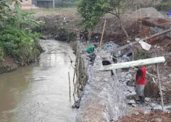 Tim Dinas BMSDA Sidak Proyek Tanggul “Swasta” di Kali Cirarab