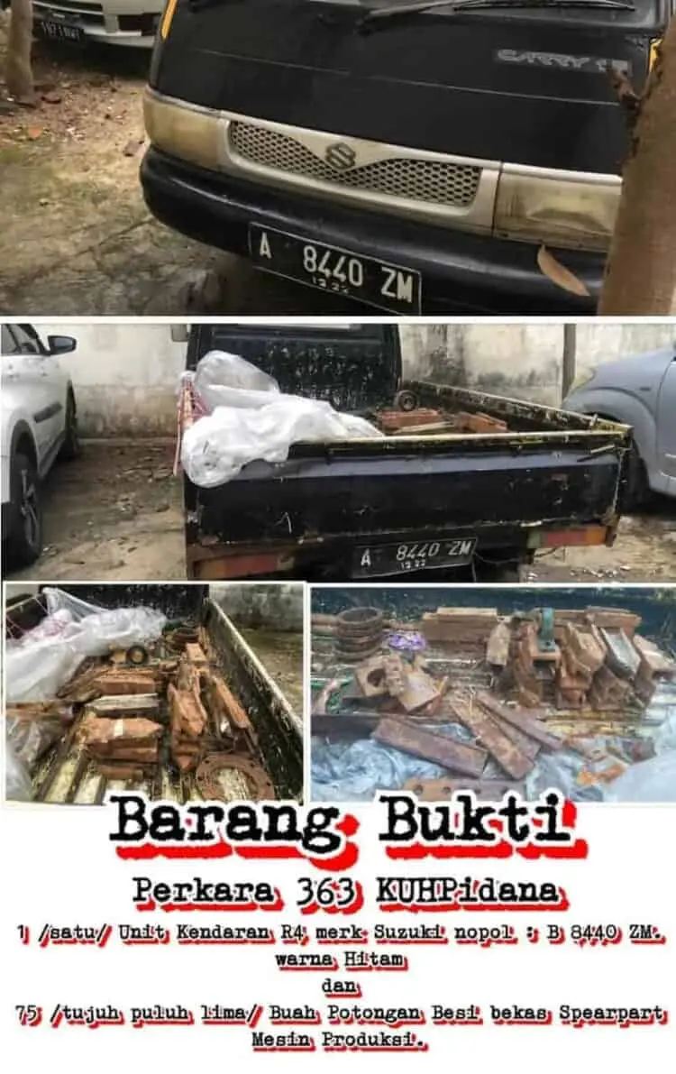 Komplotan Pencuri Besi Spare Part Mesin di PT. Mandiri Union Sejati Balaraja Diringkus