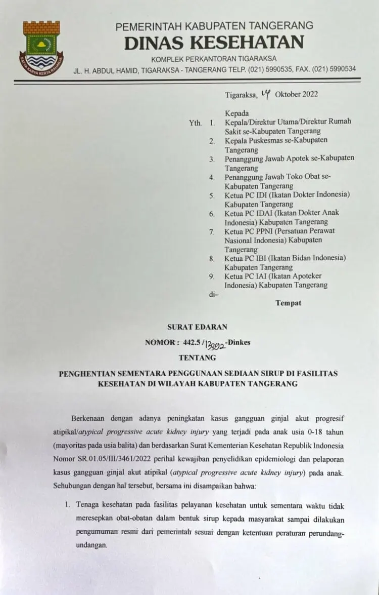 Pemkab Tangerang dan Pemkot Tangerang Larang Pendistribusian Obat Cair