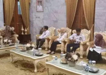 Pejabat dan pegawai KPP Pratama Serang Timur, beraudiensi dengan Wabup Serang, Pandji Tirtayasa, Senin (16/1/2023).  (SIDIK/SATELITNEWS.COM)