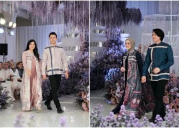 SARIMBIT: Dengan mengangkat ‘Delarosa’, koleksi sarimbit Vanilla hijab bermain penuh dengan motif bunga mawar. (JPC/IST)