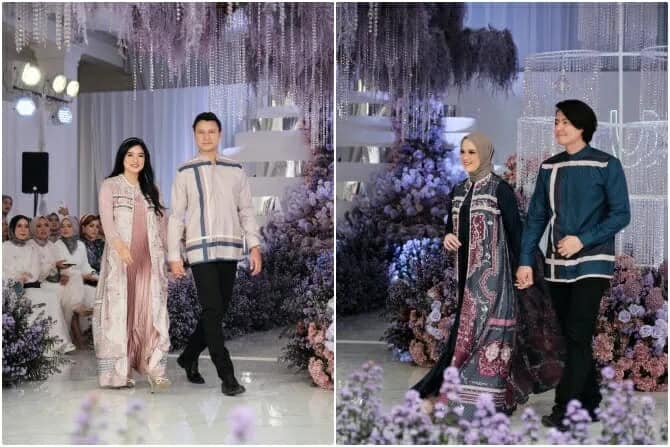 SARIMBIT: Dengan mengangkat ‘Delarosa’, koleksi sarimbit Vanilla hijab bermain penuh dengan motif bunga mawar. (JPC/IST)