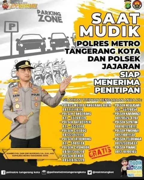 Polres Metro Tangerang Kota Buka Layanan Titip Kendaraan Gratis Selama Mudik Lebaran
