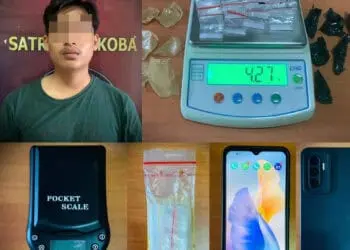 Tersangka dan BB pengedar sabu di Mapolres Pandeglang. (ISTIMEWA)