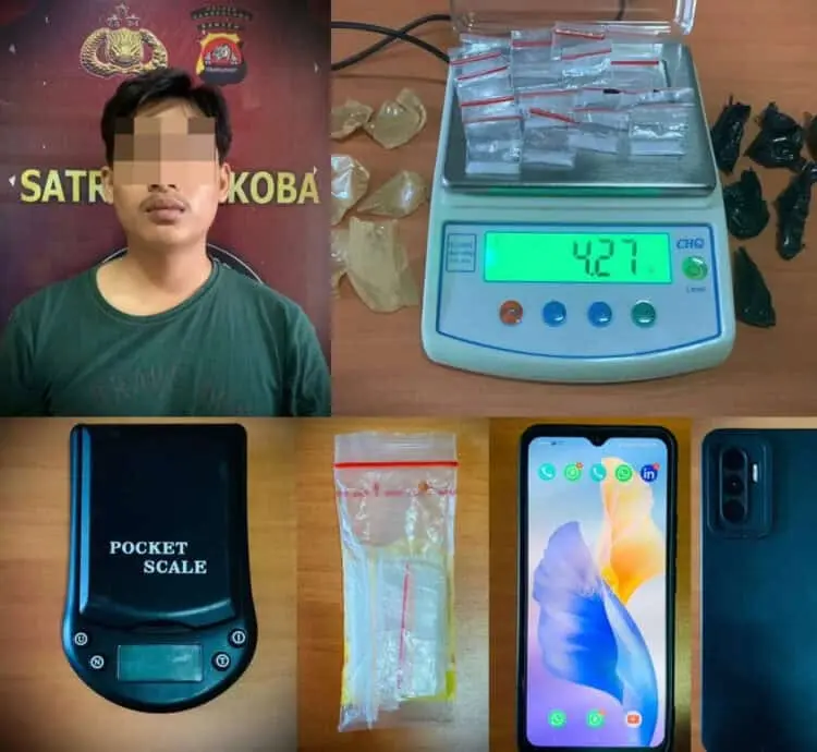 Tersangka dan BB pengedar sabu di Mapolres Pandeglang. (ISTIMEWA)