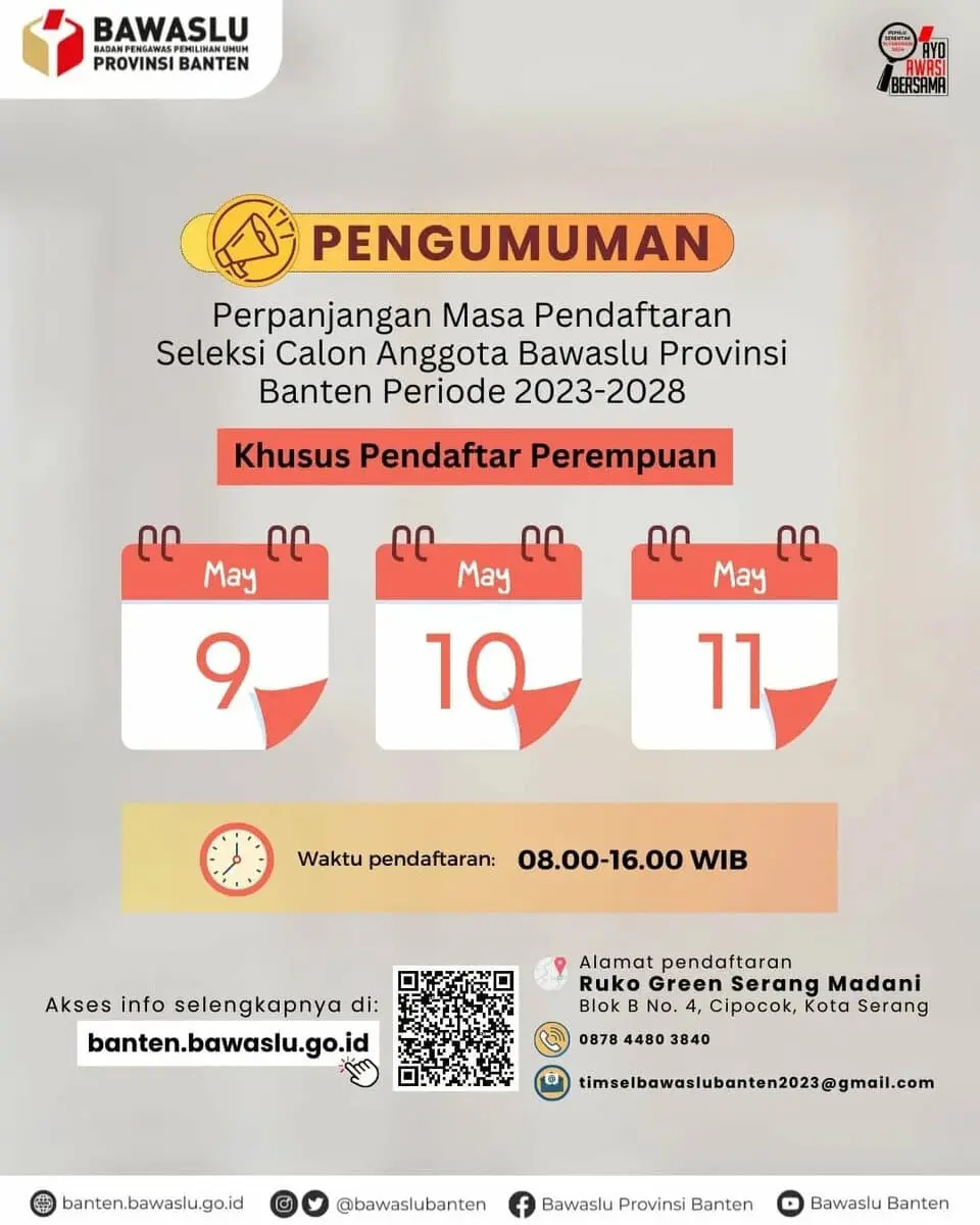 Timsel Calon Anggota Bawaslu Banten Perpanjang Pendaftaran Khusus Perempuan Timsel Calon Anggota Bawaslu Banten Perpanjang Pendaftaran Khusus Perempuan