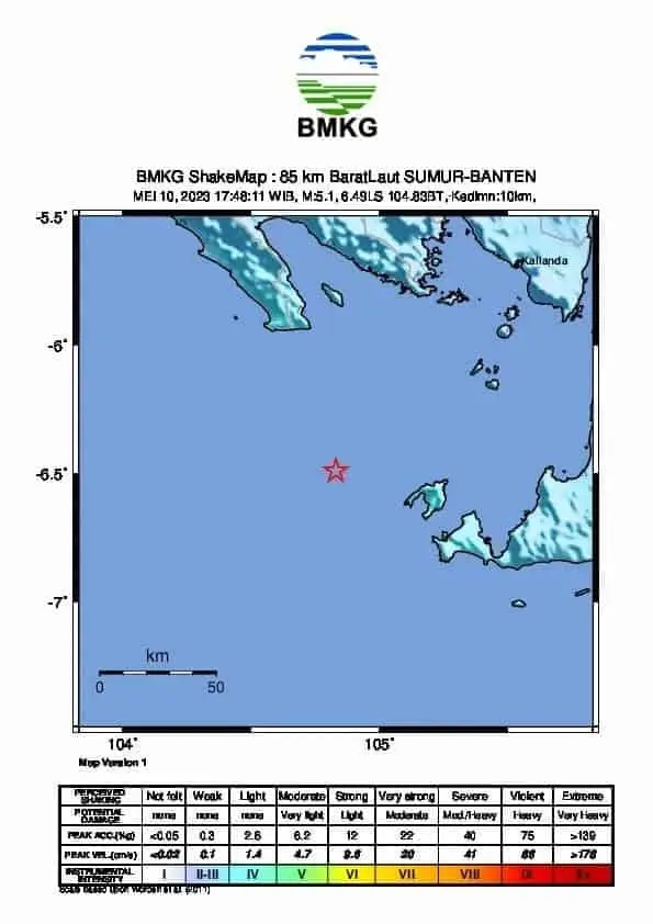 Gempa Bumi Tektonik Magnitude 5,2 di Selat Sunda, Banten, Tak Berpotensi Tsunami