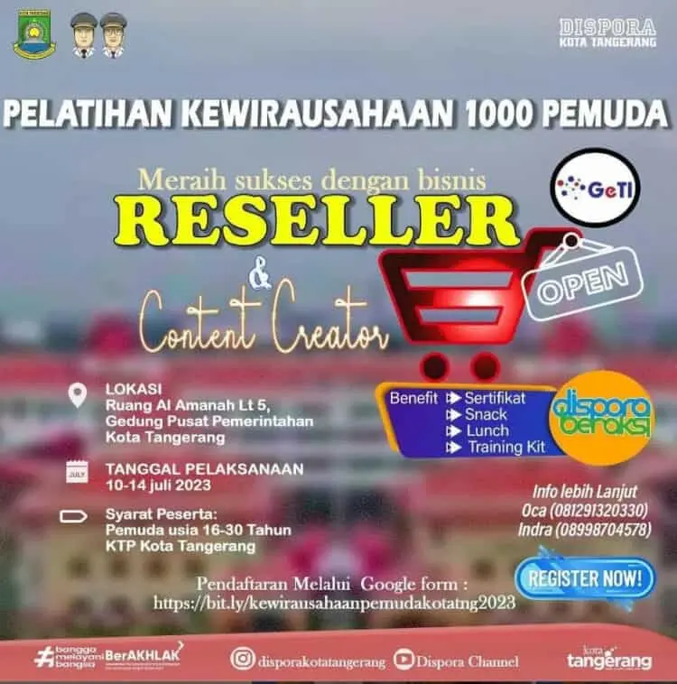 Segera Daftarkan Diri Anda, Dispora Kota Tangerang Buka Pelatihan Kewirausahaan 1000 Pemuda