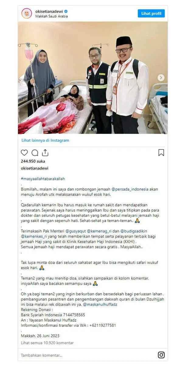 Ibunda Oki Setiana Dewi Dilarikan ke RS di Makkah