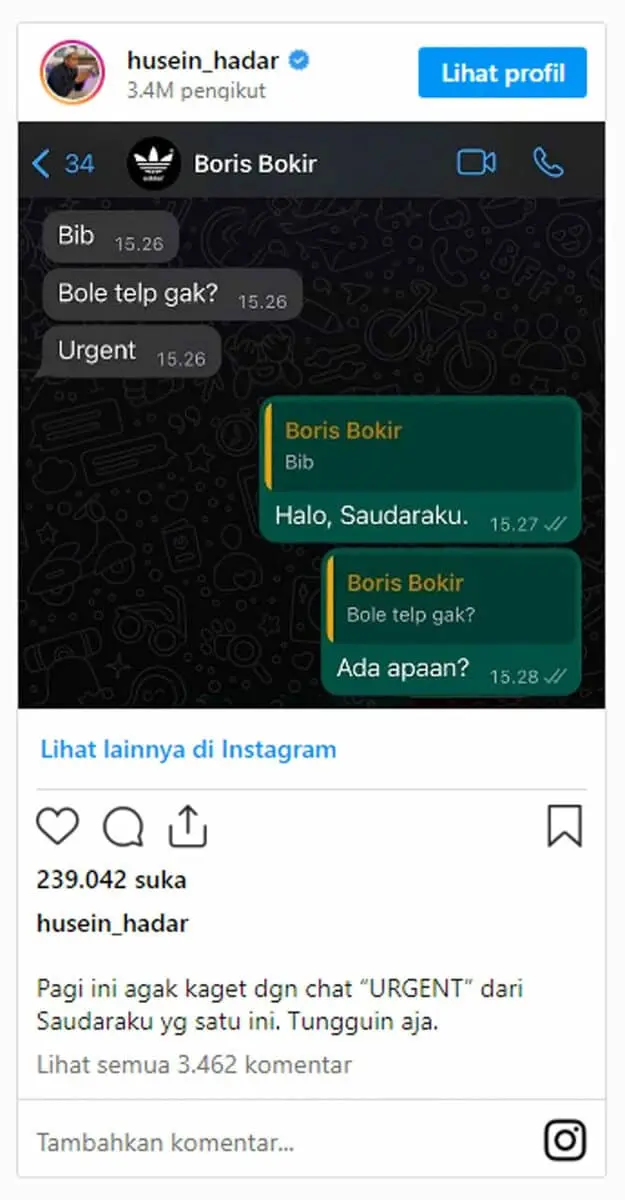 Boris Bokir Kirim Pesan ke Habib Jafar, Netizen: Tahun Baru Agama Baru Boris Bokir Kirim Pesan ke Habib Jafar, Netizen: Tahun Baru Agama Baru