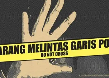 ILUSTRASI garis polisi tempat kejadian perkara tindak pidana peristiwa tenggelam. (WEDA/SATELIT NEWS)