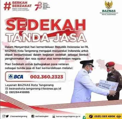 HUT RI Ke-78, Baznas Kota Tangerang Buka Program Sedekah Tanda Jasa untuk Veteran