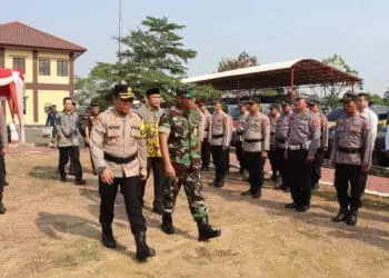 Polres Serang gelar pasukan pengamanan Pemilu, Senin (17/10/2023). (ISTIMEWA)