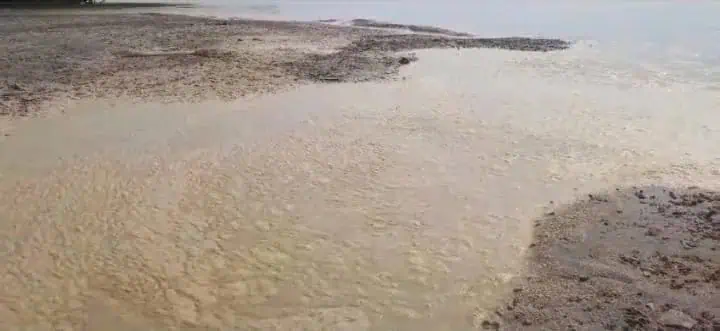 Pantai Cikaroeng, Kecamatan Labuan, Kabupaten Pandeglang, diduga tercemar limbah dari PLTU 2 Labuan. (ISTIMEWA)