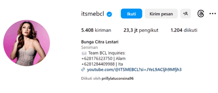 Jelang Nikah dengan Tiko Aryawardhana, Bunga Citra Lestari Ganti Nama Akun Instagram