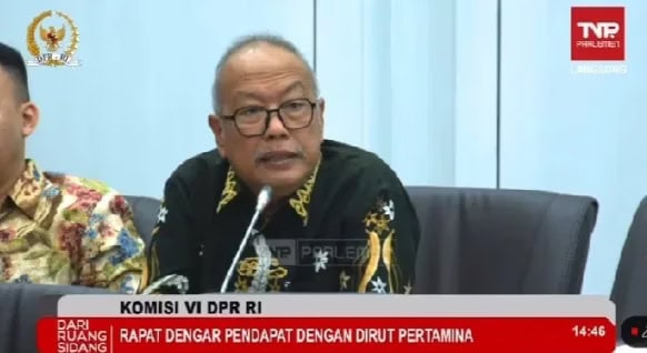 TANGKAPAN LAYAR TV PARLEMEN: Anggota Komisi VI DPR RI, Ananta Wahana pada forum RDP Komisi VI DPR RI dengan Dirut Pertamina, di Jakarta, Kamis (28/3/2024).
