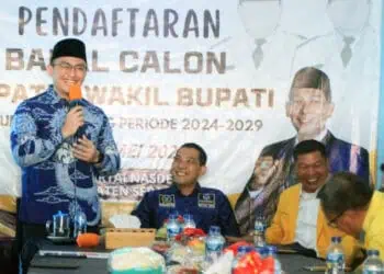 Andika Hazrumy, kembalikan formulir penjaringan di DPC NasDem Kabupaten Serang. (SIDIK/SATELITNEWS.COM)