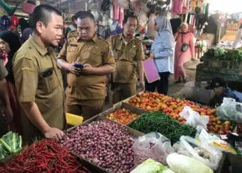Sejumlah petugas Diskoumperindag Kabupaten Serang, melakukan sidak pasar, Rabu (31/7/2024). (SIDIK/SATELITNEWS.COM)
