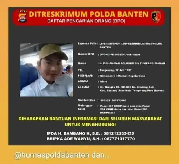 Diduga Lakukan Penipuan, Mantan Kades dan Caleg Gagal di Sindang Jaya Jadi Buronan