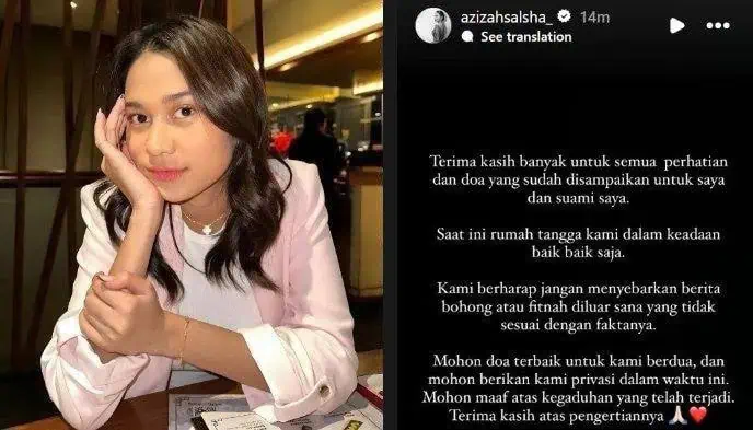 Dituduh Selingkuh, Azizah Salsha: Rumah Tangga Saya Baik dan Tidak Terganggu