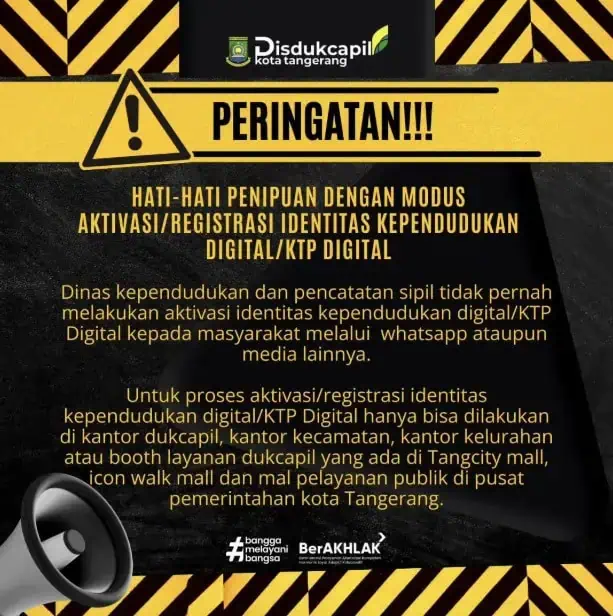 Masyarakat Kota Tangerang Diminta Waspada Penipuan Berkedok Aktivasi Identitas Kependudukan Digital