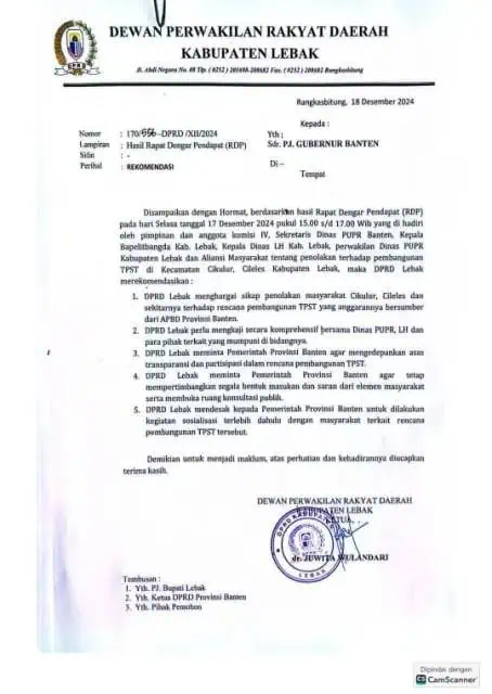 Ditolak Warga, DPRD Lebak Rekomendasikan TPST Regional Dikaji Ulang