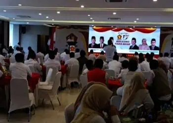 Suasana perayaan HUT Partai Gerindra ke-17, di Kantor DPD Gerindra Banten, Kota Serang, Kamis (6/2/2025). (LUTHFI/SATELITNEWS.COM)