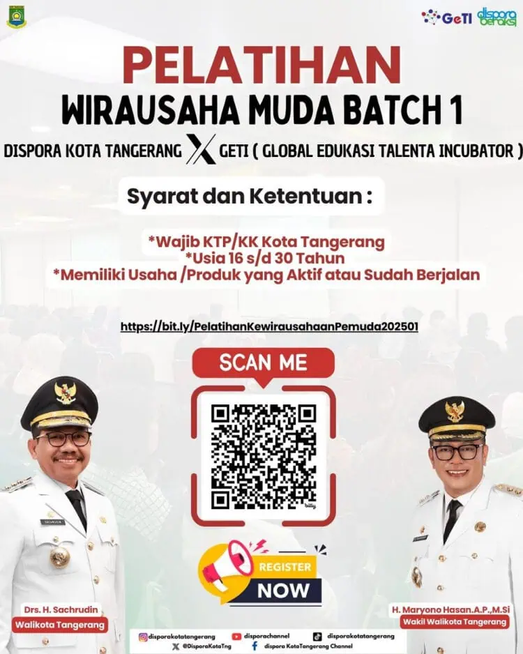 Dispora Kota Tangerang Buka Pendaftaran Peserta Pelatihan Wirausaha Muda