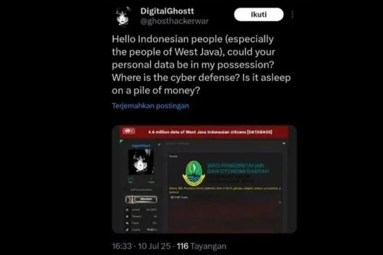 Hacker Klaim Kuasai Data Warga Jabar, 4,6 Juta Data Bobol