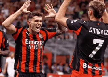 Selebrasi Cristian Pulisic Cs usai mencetak gol di laga AC Milan Vs Bari. (ISTIMEWA)