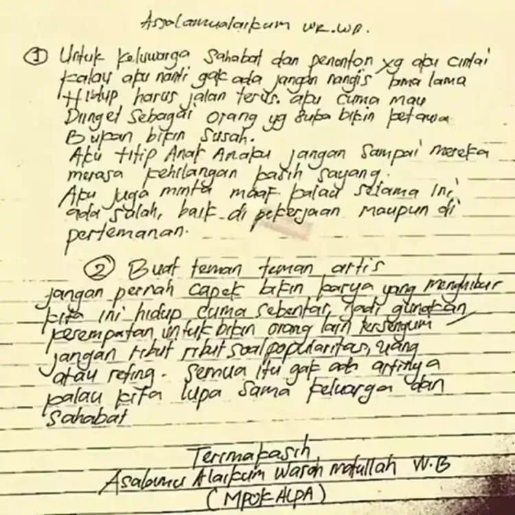 Beredar Surat Wasiat Mpok Alpa di Media Sosial, Begini Kata Suaminya