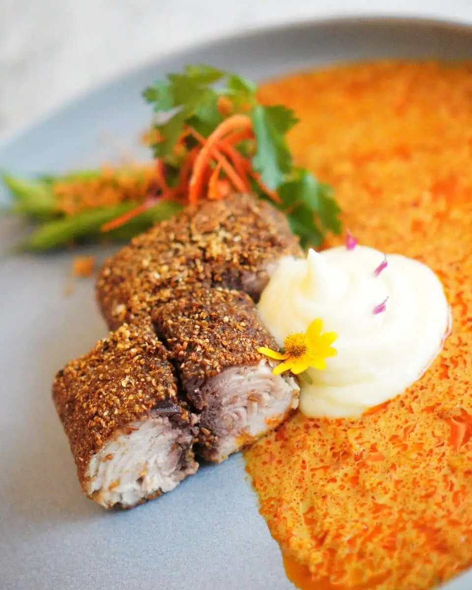 Pan Seared Snapper Herb with Thai Red Curry Sauce
