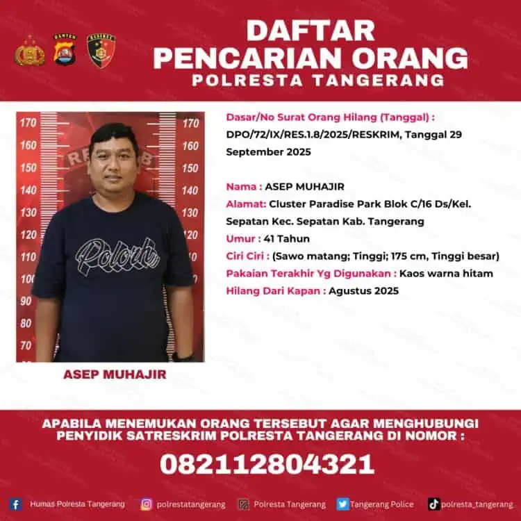 DPO: Mantan Sekretaris Desa Karet, Kecamatan Sepatan, Asep Muhajir, masuk dalam Daftar Pencarian Orang (DPO), setelah ditetapkan tersangka oleh Kepolisian Resort Kota Tangerang dalam kasus penipuan dan penggelapan mobil, Kamis (16/10). (ISTIMEWA)