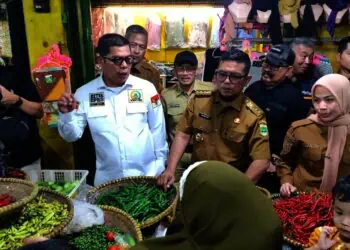 Gubernur Banten Andra Soni dan Bupati Serang Ratu Rahmatuzakiyah, sidak harga dan stok sembako di Pasar Ciruas, Kabupaten Serang, Selasa (16/12/2025). (ISTIMEWA)
