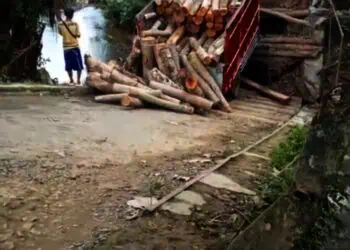 Brak, Jembatan Pasirnangka Pandeglang Ambruk, Truk Bermuatan Kayu Nyaris Masuk Jurang